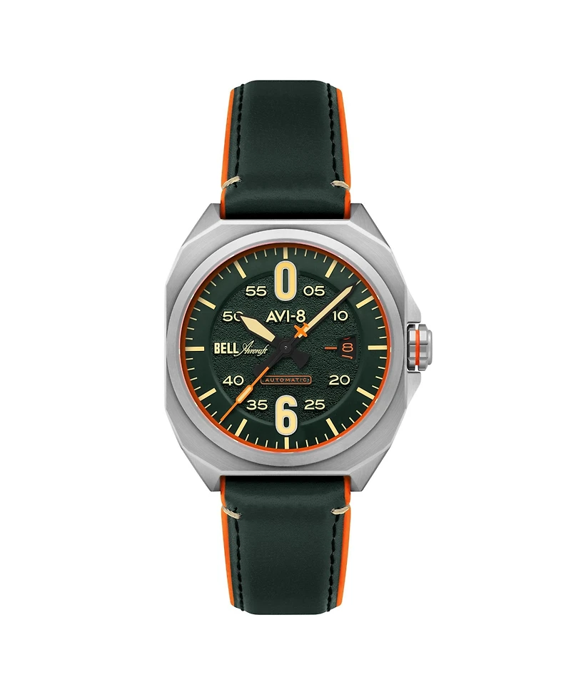 Avi-8 Men's Bell X-1 Machbuster Automatic Green Rubber and Leather Strap Watch, 41mm