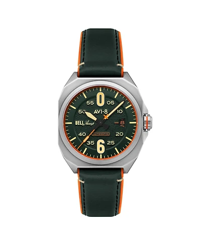 Avi-8 Men's Bell X-1 Machbuster Automatic Green Rubber and Leather Strap Watch, 41mm