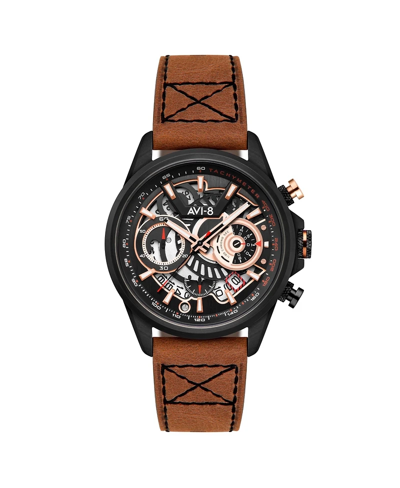 Avi-8 Men's Hawker Harrier Matador Chronograph Brown Leather Strap Watch, 44mm