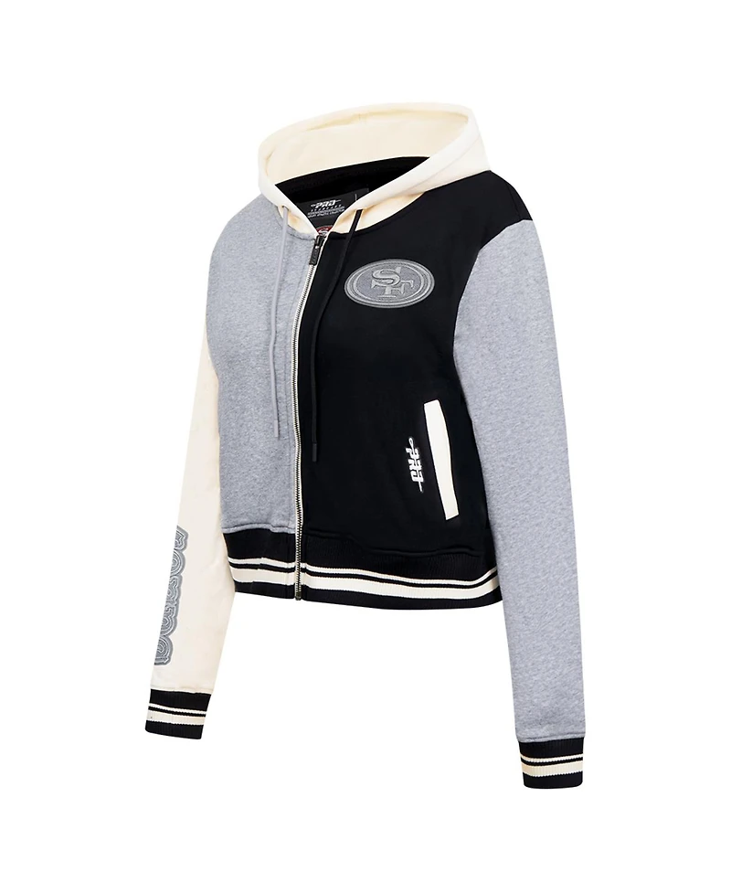 Pro Standard Women's Gray San Francisco 49ers Reverse French Terry Color block Full-Zip Hoodie Jacket