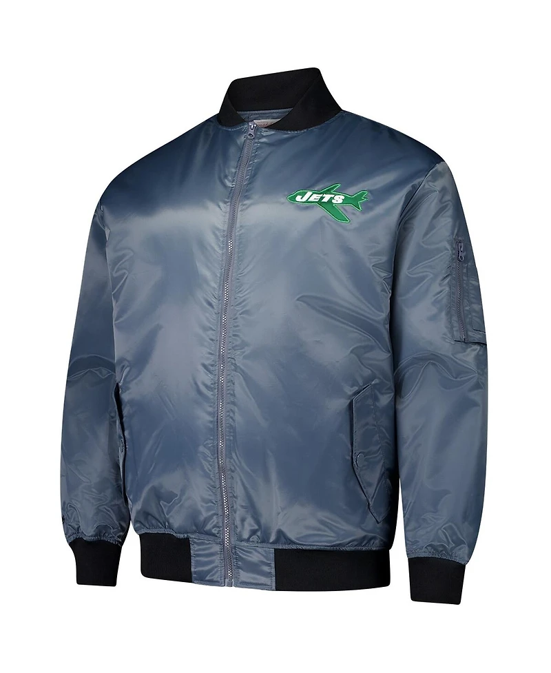Mitchell & Ness Men's Charcoal New York Jets Big Tall Bomber Full-Zip Jacket