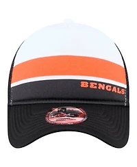 New Era Men's White/Black Cincinnati Bengals Sport Night Color Block 9FORTY A-Frame Trucker Adjustable Hat