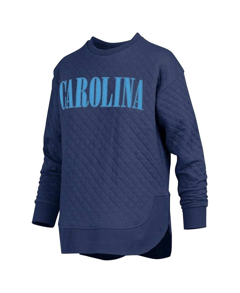 Pressbox Women's Navy North Carolina Tar Heels Quilted Long Sleeve Pullover Sweatshirt