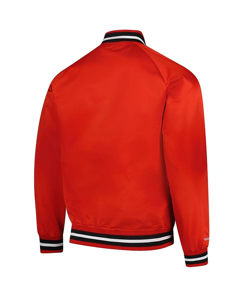 Mitchell & Ness Men's Red Wisconsin Badgers Lightweight Satin Raglan Full-Snap Jacket