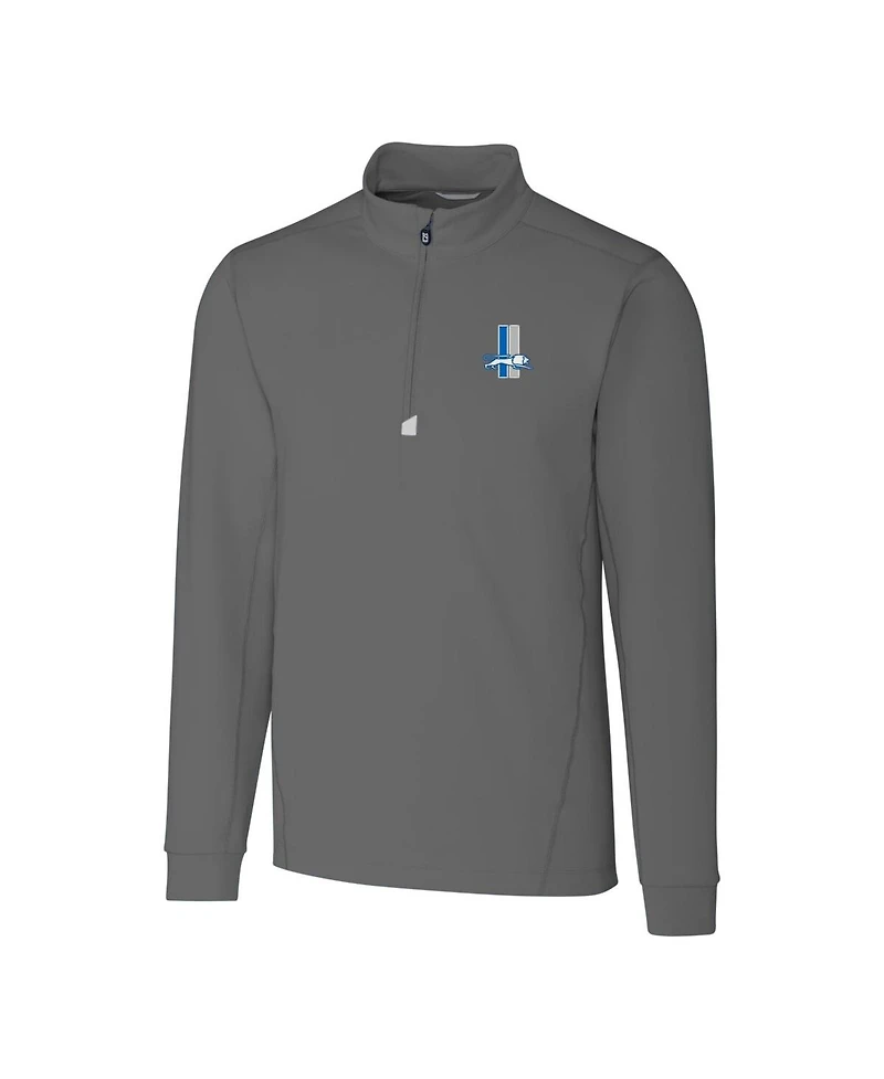 Cutter & Buck Men's Steel Detroit Lions Throwback Logo Traverse Stretch Quarter-Zip Pullover Top