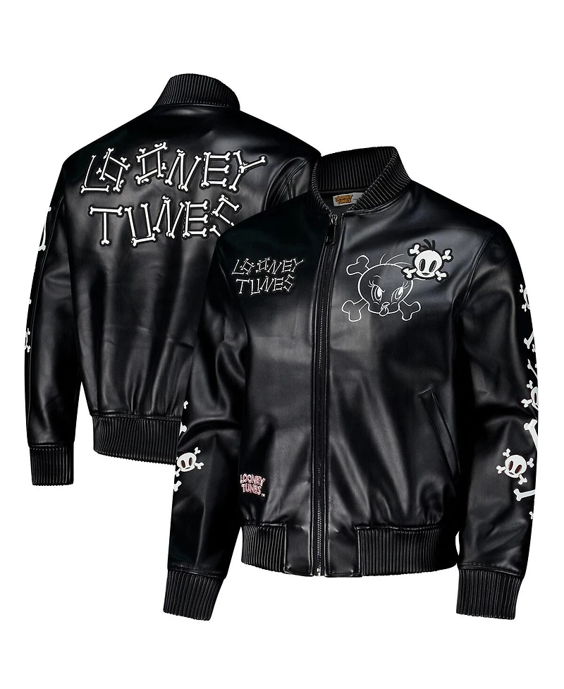 Freeze Max Men's Black Looney Tunes Tweety Bones Full-Zip Varsity Jacket
