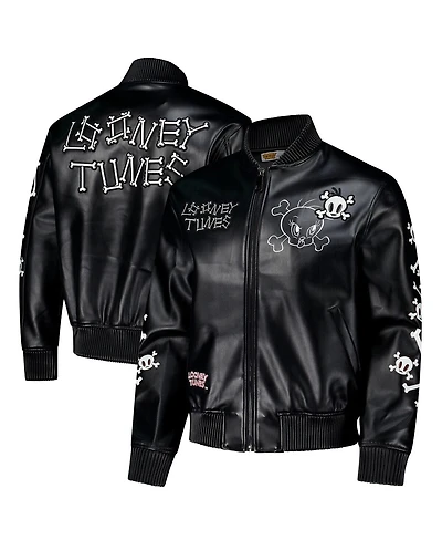 Freeze Max Men's Black Looney Tunes Tweety Bones Full-Zip Varsity Jacket