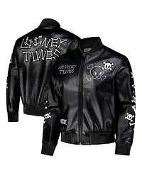 Freeze Max Men's Black Looney Tunes Tweety Bones Full-Zip Varsity Jacket