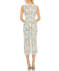 Women's Sleeveless Sequined High Neck Tea Length Dress