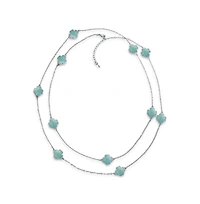 Bling Jewelry White Pink Aqua Blue Black Enamel Flower Strand Necklace 40 Inch
