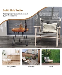 20" Round Teak Wood End Table Solid Live Edge Outdoor Side Table with Metal Frame