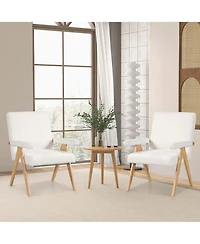 2 Pcs Mid-Century Accent Chair with Solid Rubber Wood Frame and Padded Armrests