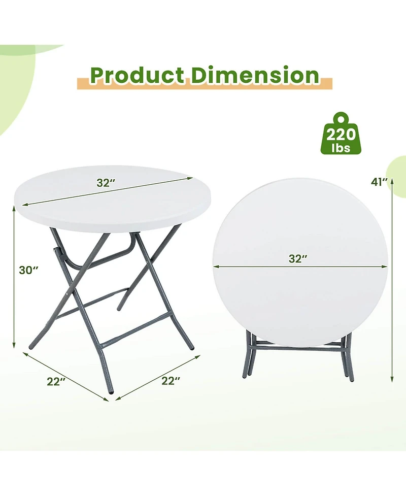 32" Round Folding Table Lightweight Portable Commercial Banquet Table for Picnic