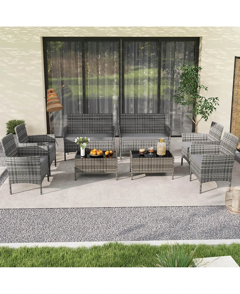 Pcs Patio Furniture Set with Washable Cushions and Tempered Glass Coffee Table