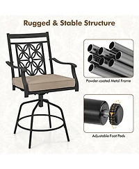 Outdoor 360°Swivel Bar Stools Set of with Seat Cushions High Back & Armrests