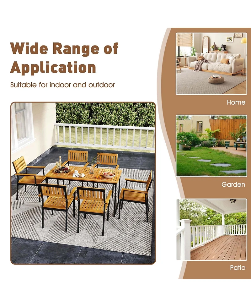 Acacia Wood Dining Table for 6 People 55" Rectangle Patio Table with Umbrella Hole
