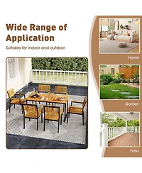 Acacia Wood Dining Table for 6 People 55" Rectangle Patio Table with Umbrella Hole