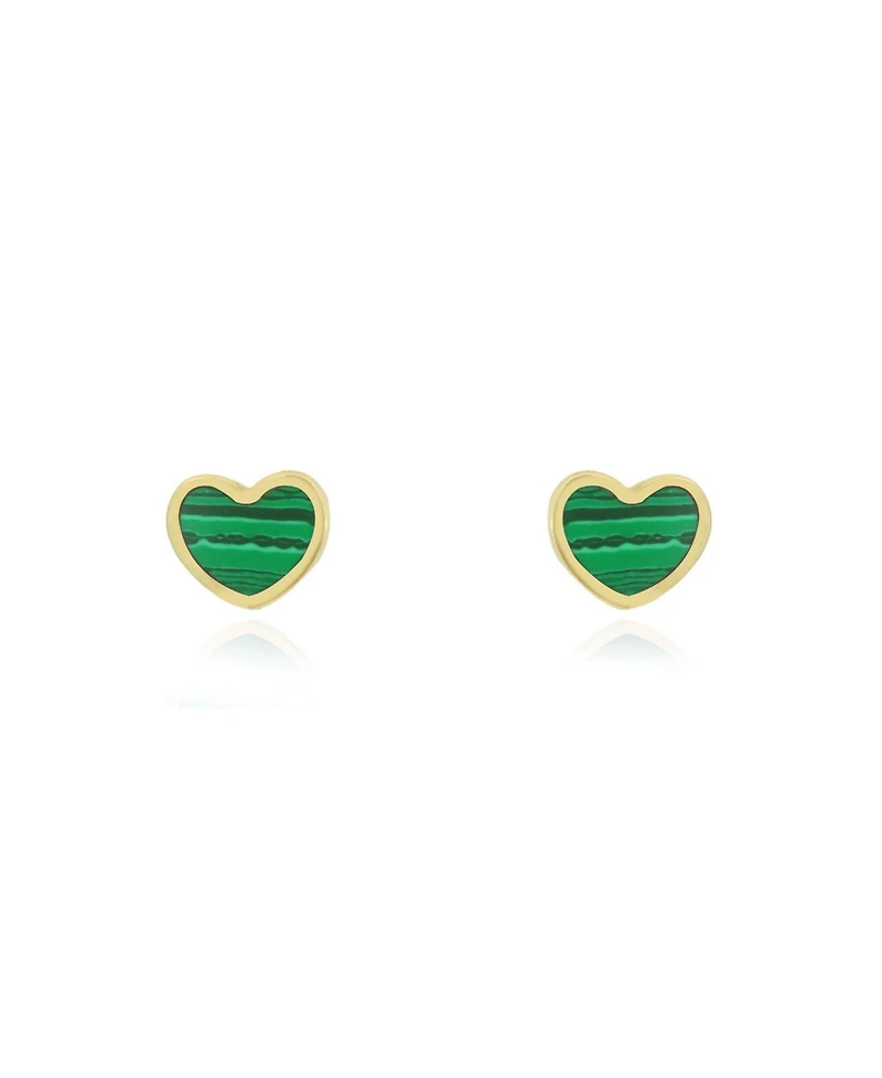 The Lovery Mini Malachite Heart Stud Earrings 14K Gold