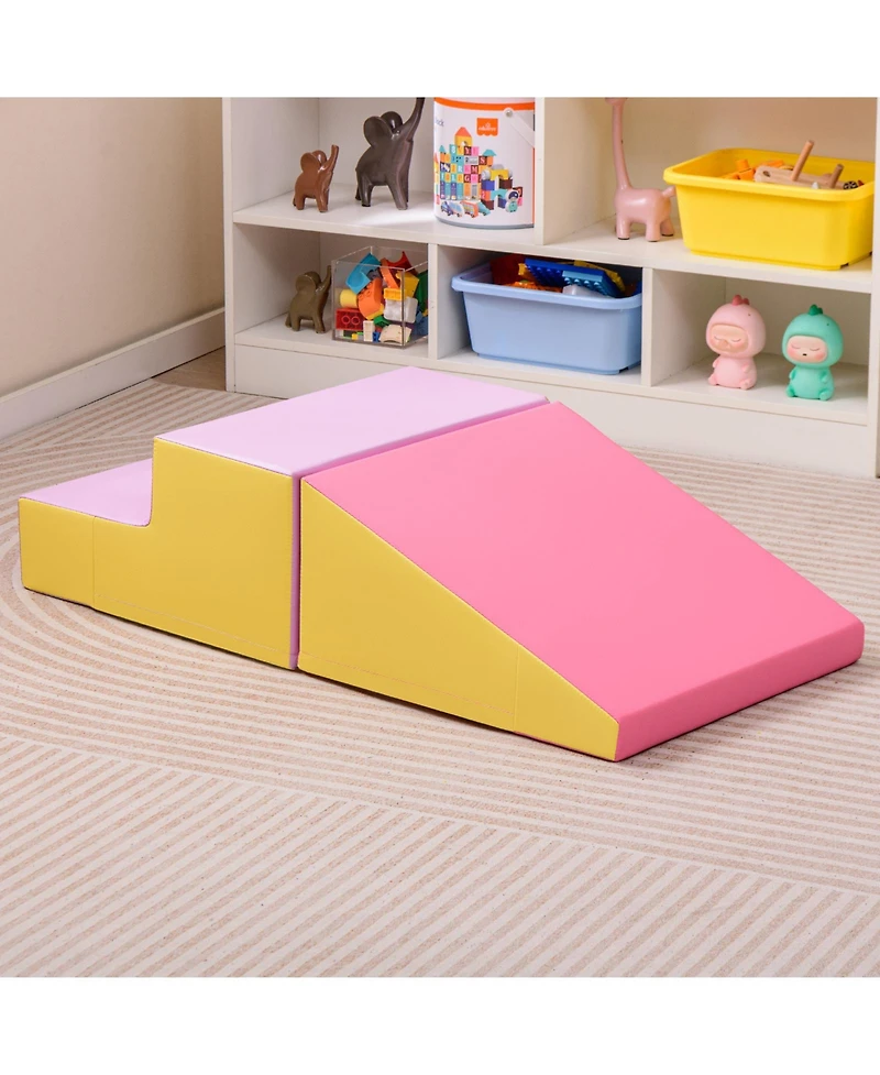2-Piece Step and Slide Climber for Infants and Toddlers Soft Play Set with Blocks for Baby Fun