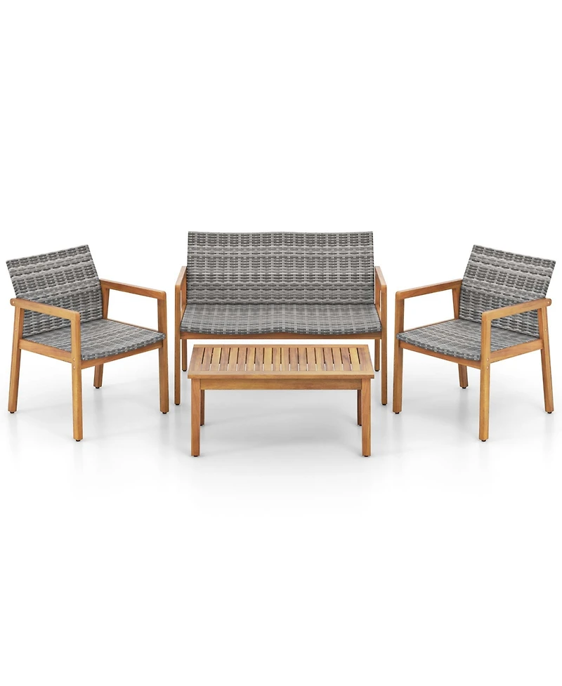 4-Piece Patio Furniture Set with Loveseat Single Chairs and Coffee Table