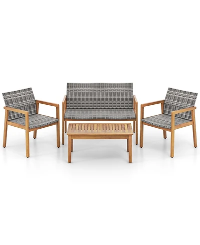 4-Piece Patio Furniture Set with Loveseat Single Chairs and Coffee Table