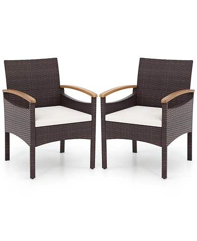 Patio Dining Chairs with Acacia Wood Armrest and Heavy Duty Metal Frame-2 Pieces