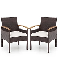 Patio Dining Chairs with Acacia Wood Armrest and Heavy Duty Metal Frame-2 Pieces