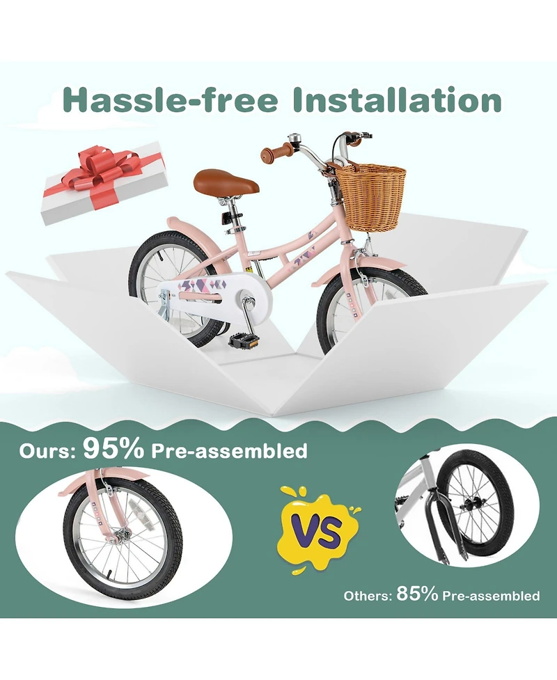 Kids Retro Bike with Adjustable Height Basket Fun Stylish Bicycle for Ages 4-7 Years Old