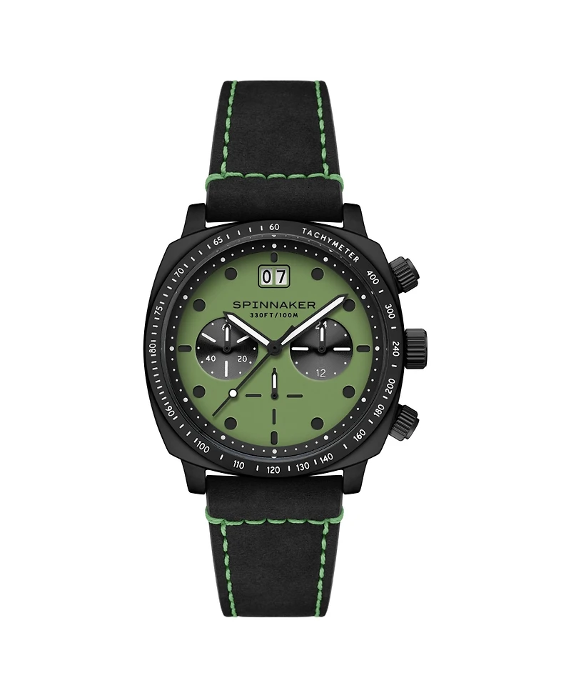 Spinnaker Men's Hull Chronograph Black Leather Strap Watch, 42mm