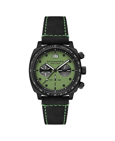 Spinnaker Men's Hull Chronograph Black Leather Strap Watch, 42mm