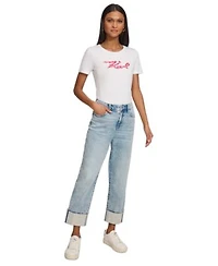 Karl Lagerfeld Paris Womens High Rise Crystal Cuff Jeans