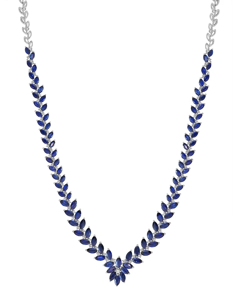Effy Sapphire (12-1/5 ct. t.w.) & Diamond (1/2 ct. t.w.) V-Shape 18" Collar Necklace in 14k White Gold