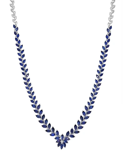 Effy Sapphire (12-1/5 ct. t.w.) & Diamond (1/2 ct. t.w.) V-Shape 18" Collar Necklace in 14k White Gold