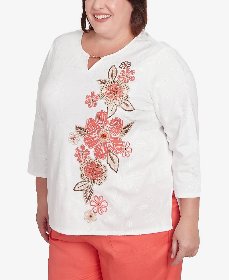 Alfred Dunner Plus Catalina Island Romantic Embroidered Floral Top