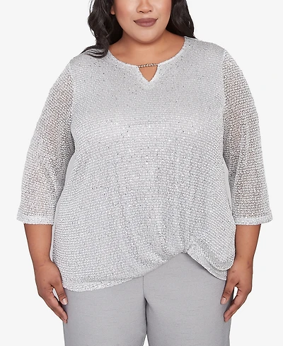 Alfred Dunner Plus Estate of Mind Sequin Beaded Split Neck Top