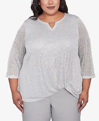 Alfred Dunner Plus Estate of Mind Sequin Beaded Split Neck Top