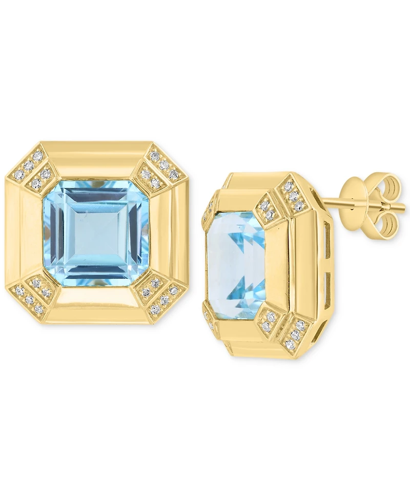 Effy Collection Diamond (7/8 ct. t.w.) & Sky Blue Topaz (11-1/2 ct. t.w.) Stud Earrings in 14k Gold Over Silver