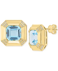 Effy Collection Diamond (7/8 ct. t.w.) & Sky Blue Topaz (11-1/2 ct. t.w.) Stud Earrings in 14k Gold Over Silver