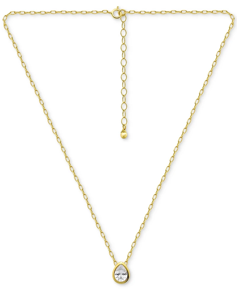 Giani Bernini Cubic Zirconia Pear Bezel Pendant Necklace, 16" + 2" extender, Exclusively at Macy's