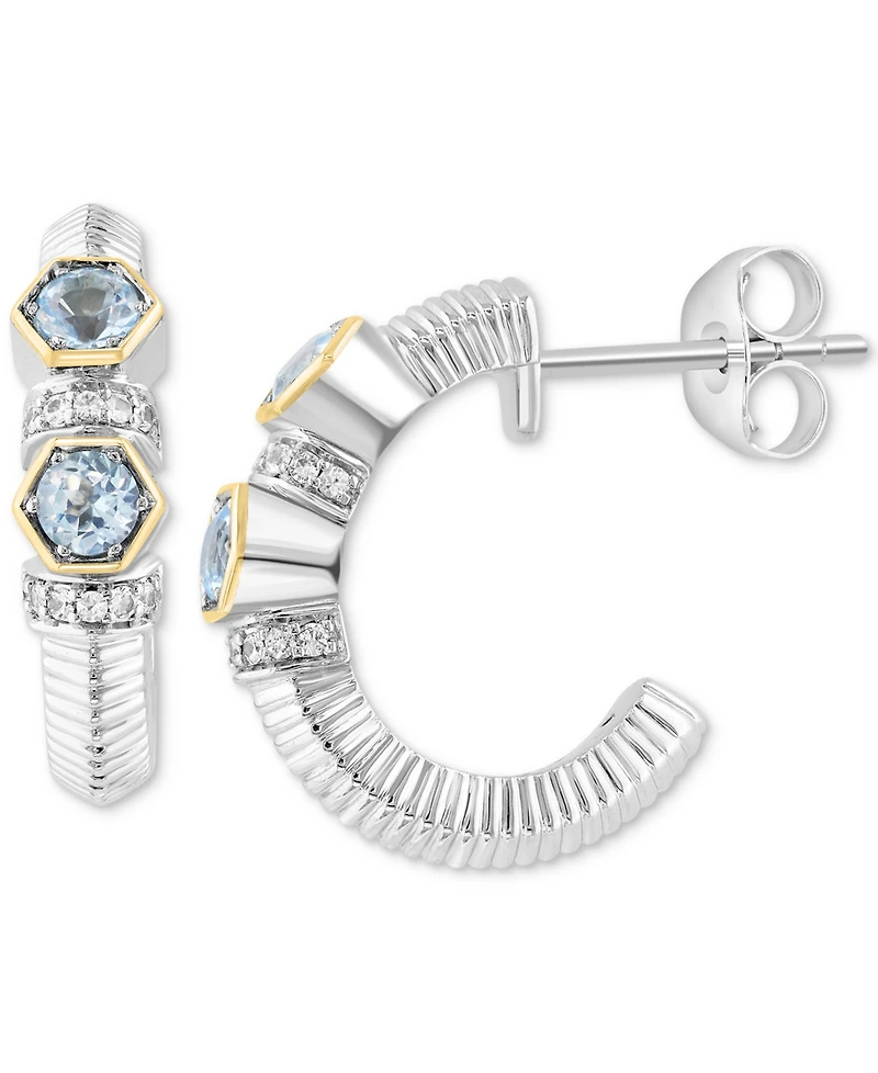 Effy Sky Blue Topaz (1/2 ct. tw.) & White Sapphire (1/5 t.w.) Small Hoop Earrings Sterling Silver 18k Gold, 0.62" (Available Citrine Ame