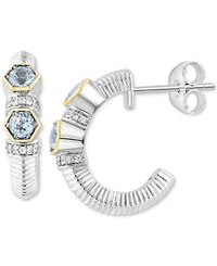 Effy Sky Blue Topaz (1/2 ct. tw.) & White Sapphire (1/5 t.w.) Small Hoop Earrings Sterling Silver 18k Gold, 0.62" (Available Citrine Ame