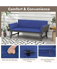 Outdoor Convertible Sofa Daybed with Adjustable Armrests Removable Cushions