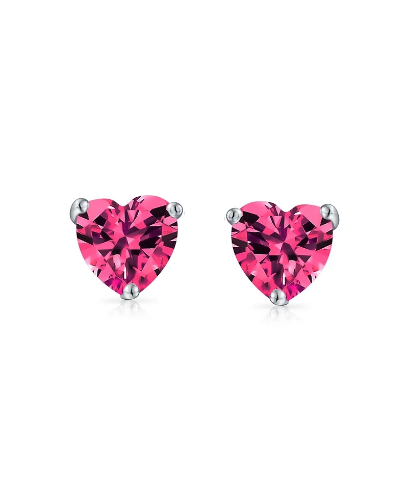 Bling Jewelry Tiny Pink Fuchsia Cz Heart Stud Earrings, Simulated Ruby, Sterling Silver