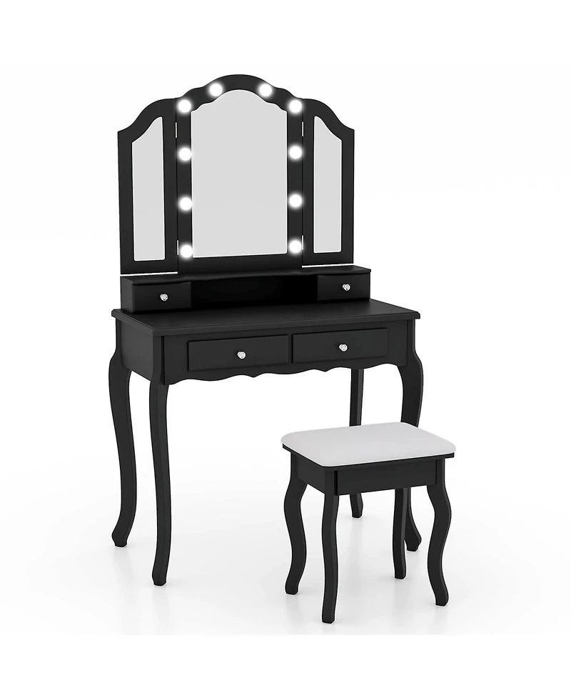 Makeup Vanity Table Set with Lighted Mirror and Drawers