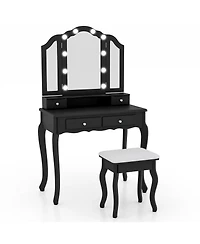 Makeup Vanity Table Set with Lighted Mirror and Drawers