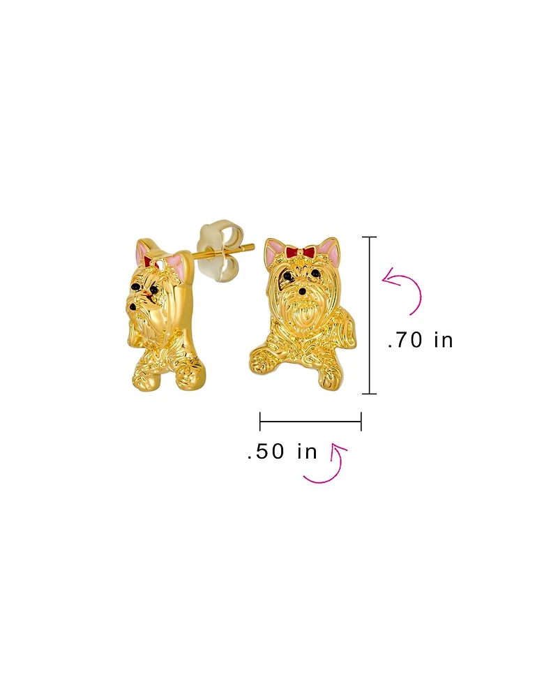 Bling Jewelry Best Friend Animal Pink Bow Yorkshire Terrier Stud Earrings Gold Plated