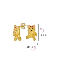 Bling Jewelry Best Friend Animal Pink Bow Yorkshire Terrier Stud Earrings Gold Plated