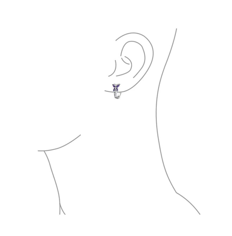 Bling Jewelry Majesty Butterfly Huggies – Purple & White Cz Hoop Earrings in Sterling Silver