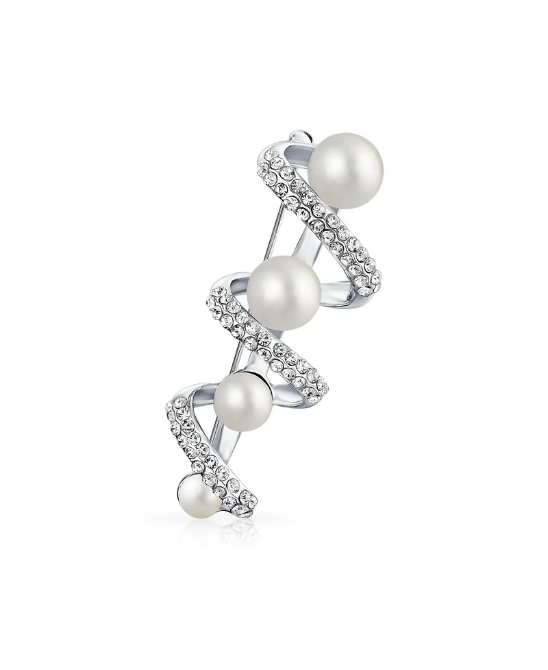 Bling Jewelry Crystal Spiral White Pearl Scarf Brooch Pin Silver Plated