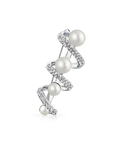 Bling Jewelry Crystal Spiral White Pearl Scarf Brooch Pin Silver Plated